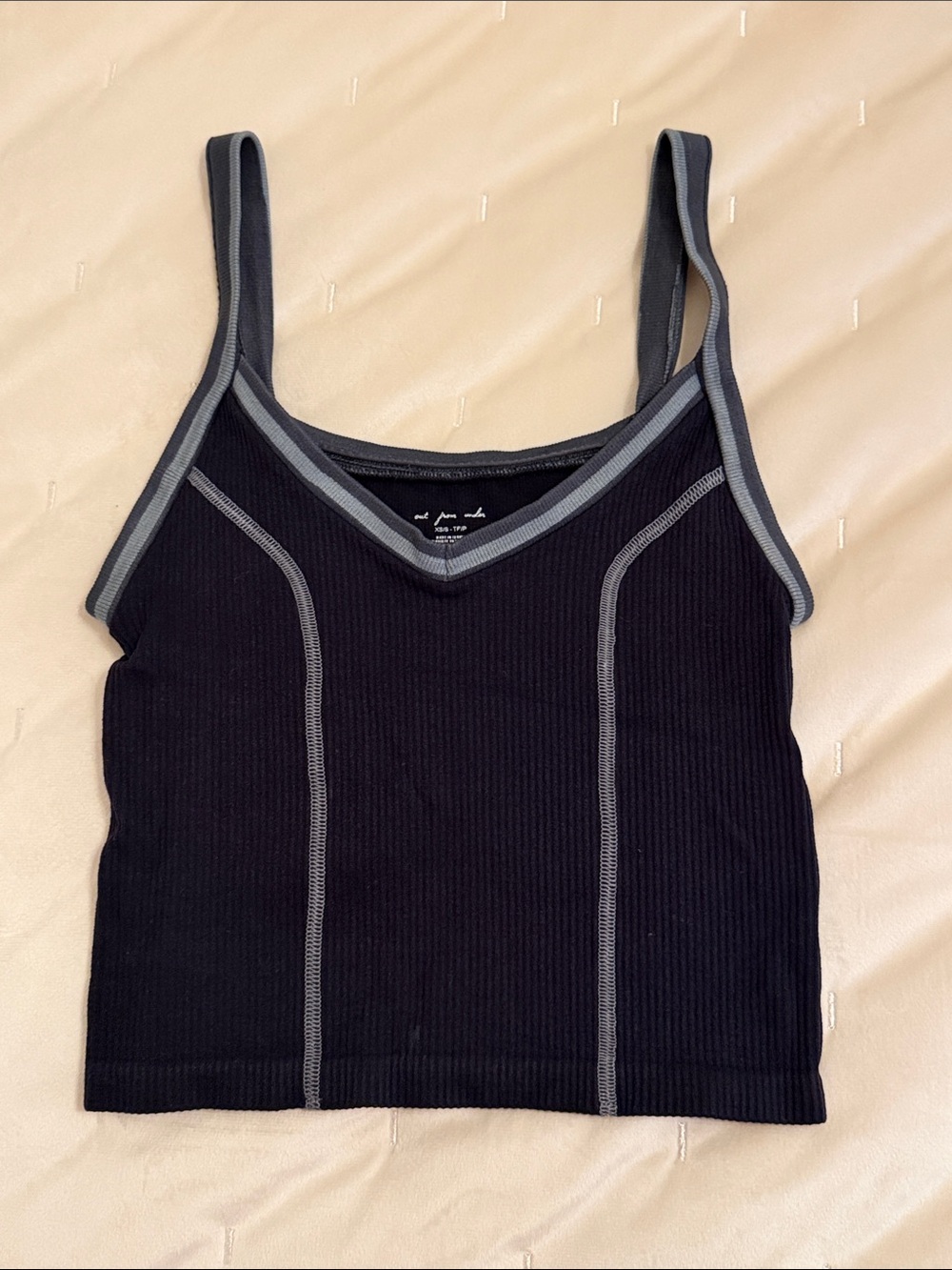Urban Outfitters Black Ribbed Camisole with Gray Contrast Trim